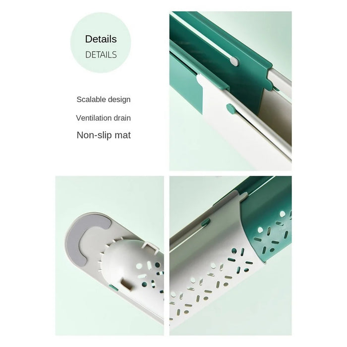 Multifunctional Kitchen Retractable Sink Storage Rack Dishwashing Cloth Sponge Holder Shelf - Green - 5