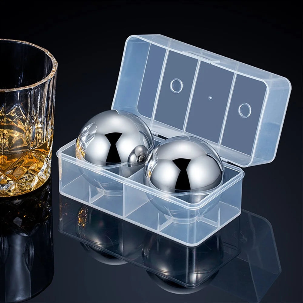 2Pcs 55mm Sphere Whiskey Stone Stainless Steel Rock Tasting Wine Beer Ice Stone Ball-Shaped Bar Cooling Cubes Quick Cooler (FDA Certified) - 2