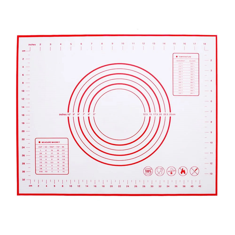 40cmx50cm Reusable Silicone Pastry Mat Easy Cleaning Kitchen Baking Cookies Pizza Pad with Measurement Scale (BPA-free, No FDA Certificate) - Red - 1