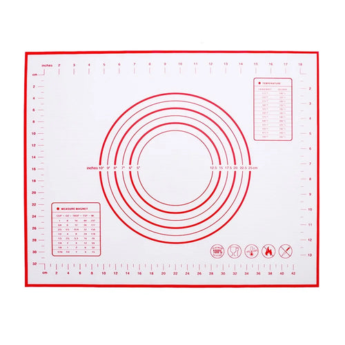 40cmx50cm Reusable Silicone Pastry Mat Easy Cleaning Kitchen Baking Cookies Pizza Pad with Measurement Scale (BPA-free, No FDA Certificate) - Red - 1