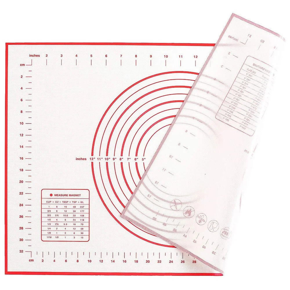 40cmx50cm Reusable Silicone Pastry Mat Easy Cleaning Kitchen Baking Cookies Pizza Pad with Measurement Scale (BPA-free, No FDA Certificate) - Red - 6