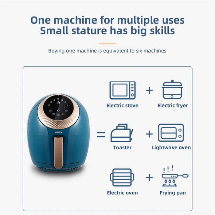 KONKA KGKZ-AS2 EU Plug 3.5L Smart Touch Control Electric Oven Healthy Oilless Air Fryer French Fries Maker (No FDA Certificate, BPA-Free) - Blue - 6