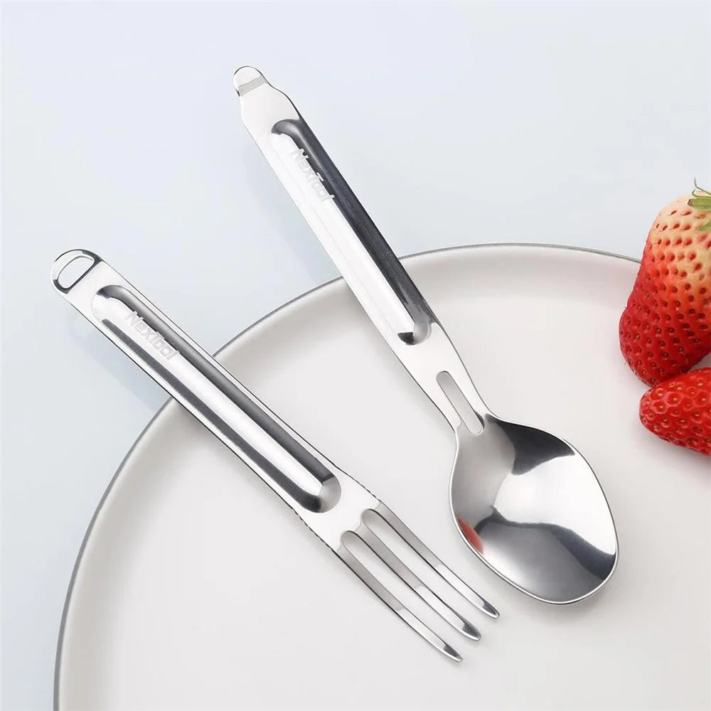 NEXTOOL Picnic Hiking Stainless Steel Utensil Set Fork Spoon Camping Cutlery Kit (BPA-Free, No FDA Certified) - 2