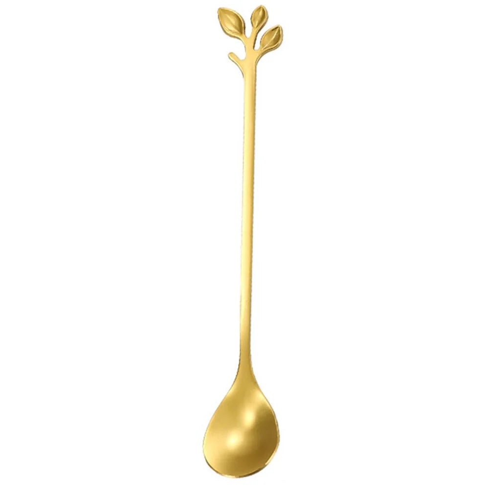 6PCS / Set Stainless Steel Gold Leaf Coffee Spoon 16.4cm Ice-Cream Tea Stirring Spoons for Tea, Coffee - Green - 2
