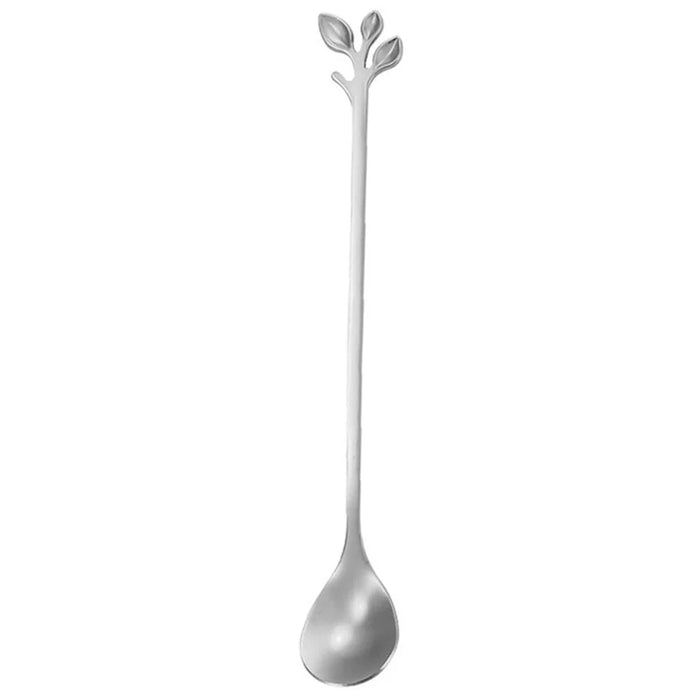6PCS / Set Stainless Steel Leaf Shape Silver Dessert Spoons for Coffee Ice Cream Cake Teaspoon Set - Green - 2