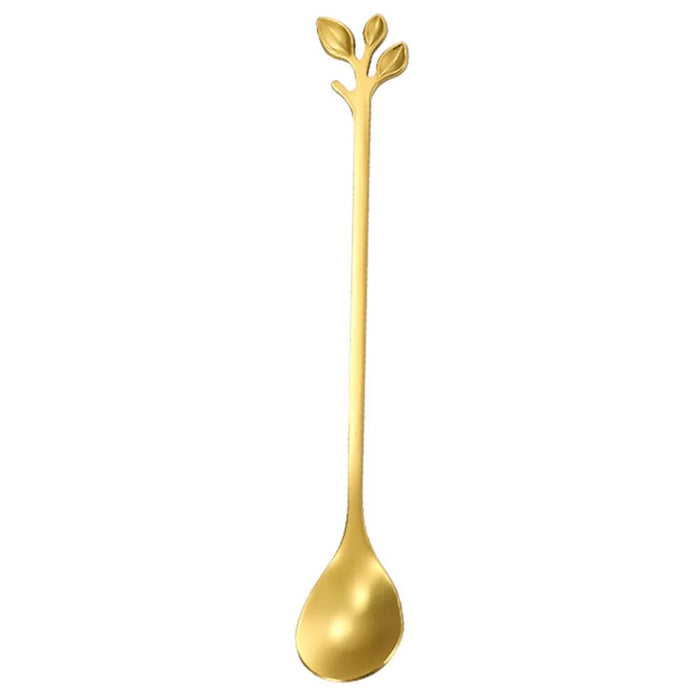 4PCS / Set 16.4 cm Stainless Steel Leaf Coffee Spoons Tableware Dessert Spoons for Stirring, Mixing, Stirring - Green  /  Gold - 2
