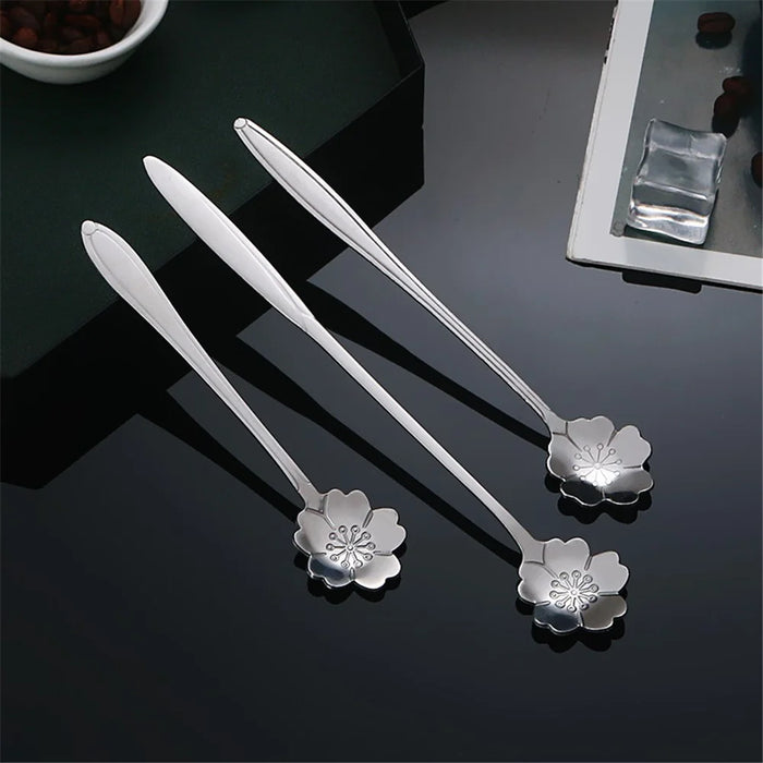 2-Piece Set Mixing Spoon 12.5cm Stainless Steel Sakura Coffee Spoon (without FDA Certificate) - Silver - 3