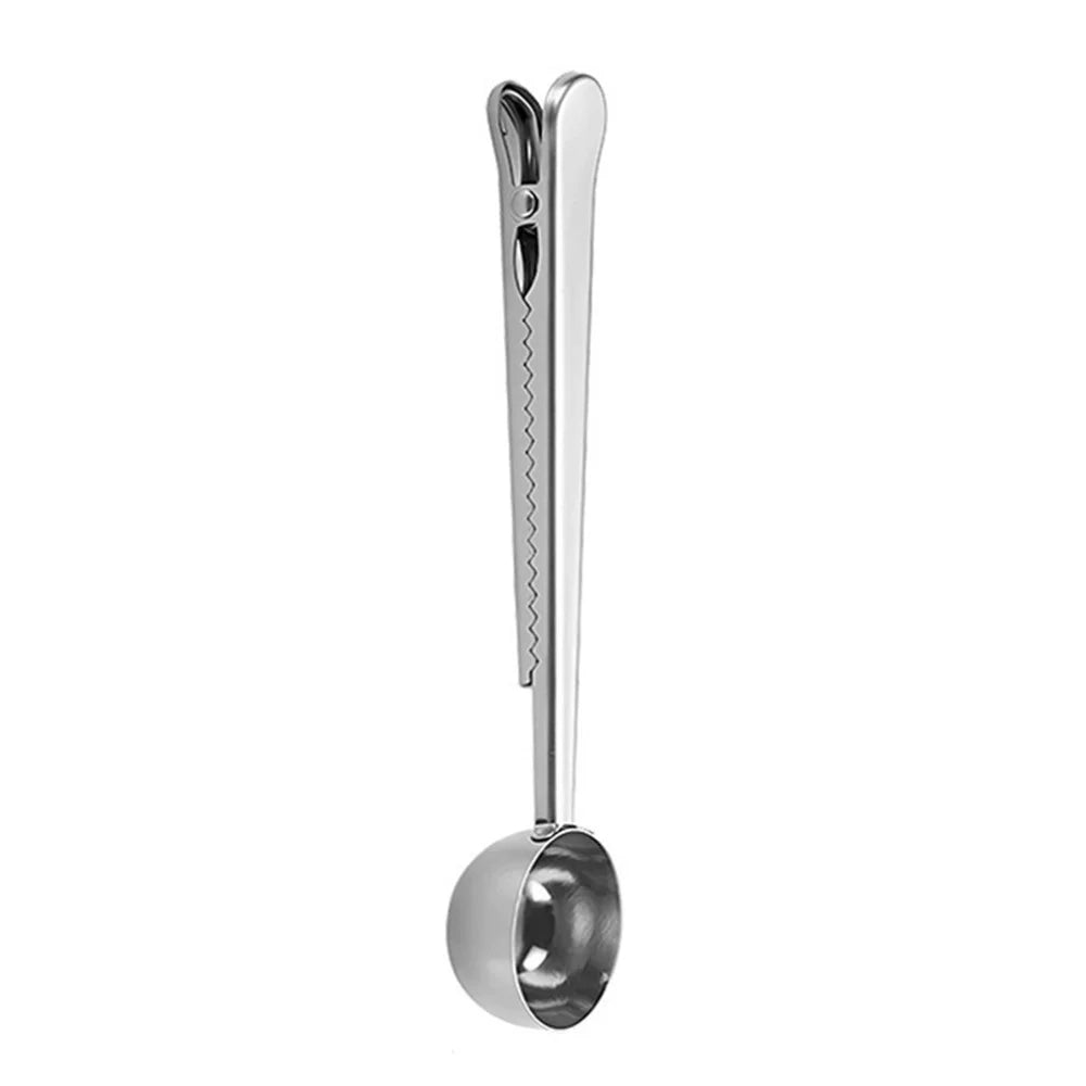 2-in-1 Stainless Steel Measuring Spoon Coffee Bean Bag Clip (BPA Free, No FDA) - Silver - 1