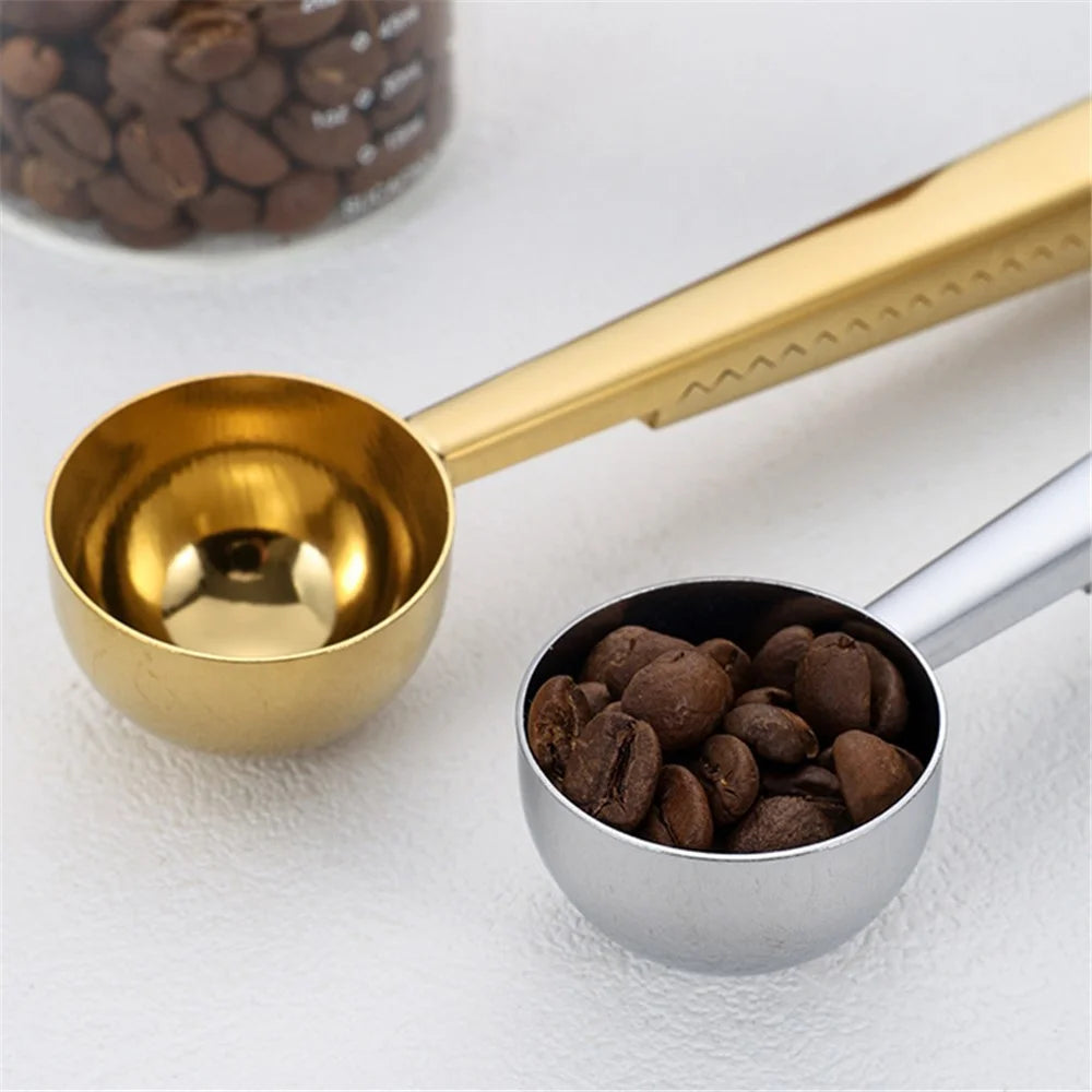 2-in-1 Stainless Steel Measuring Spoon Coffee Bean Bag Clip (BPA Free, No FDA) - Silver - 3