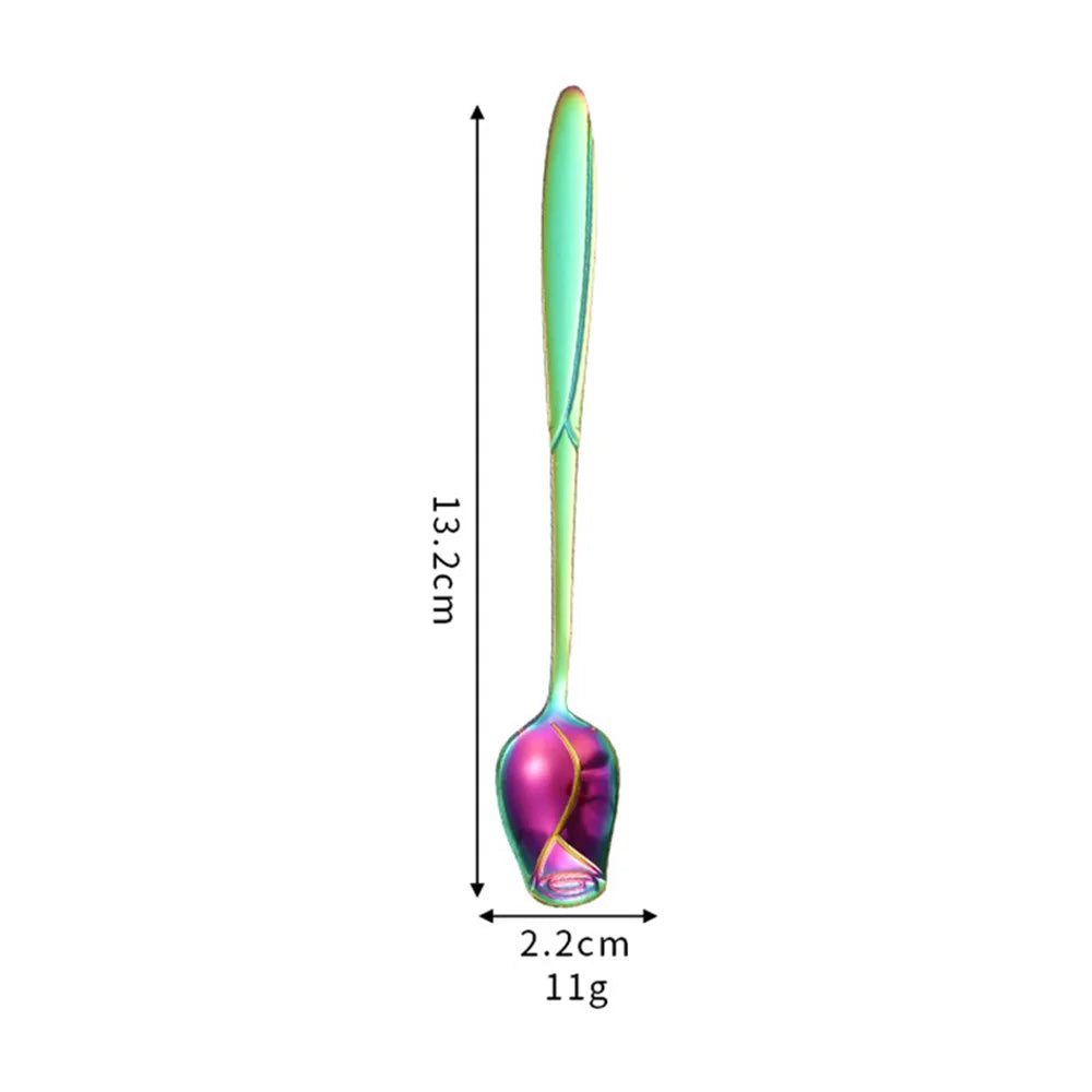 2Pcs Rose Flower Stirring Spoon Set Stainless Steel Ice Cream Spoon, Multi-color (BPA Free, No FDA) - 13.2x2.2cm - 4