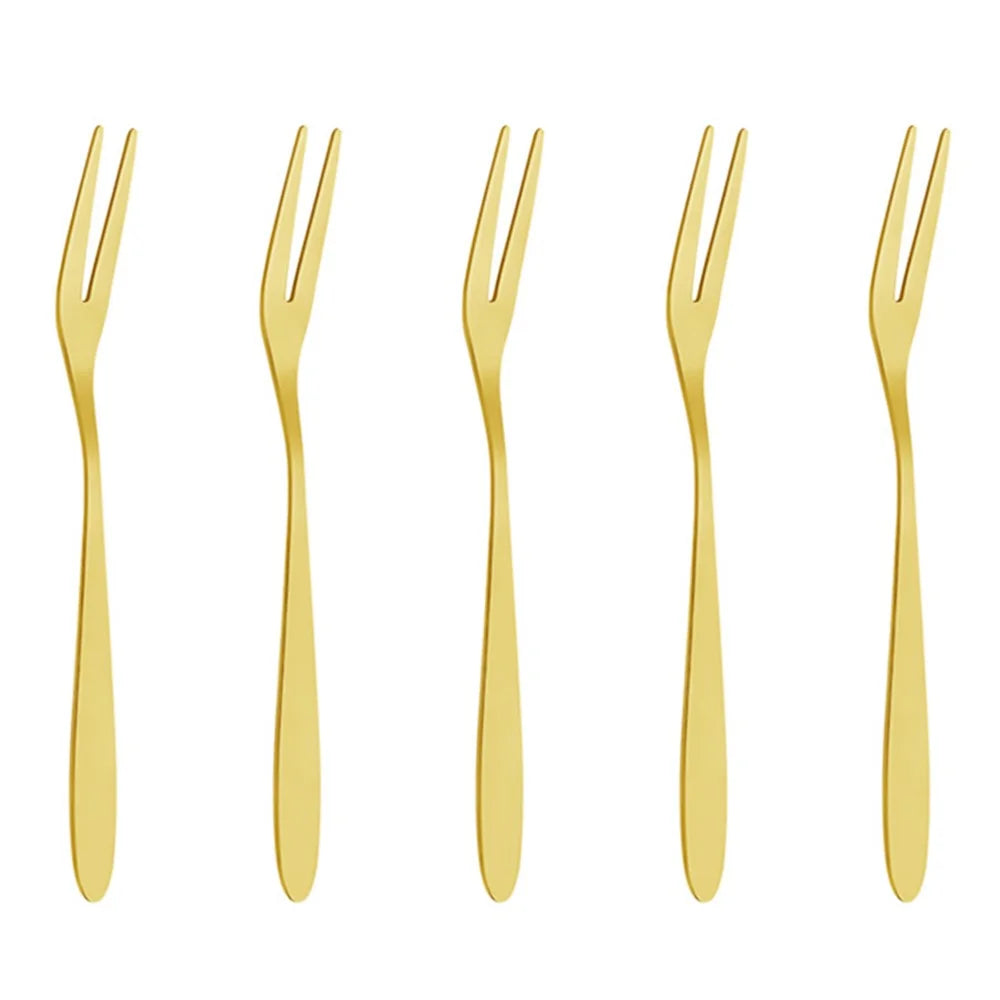 5Pcs / Set Stainless Steel Fork Ice Cream Spoon Kitchen Utensils (BPA Free, No FDA) - Two-Prong Fork - 1