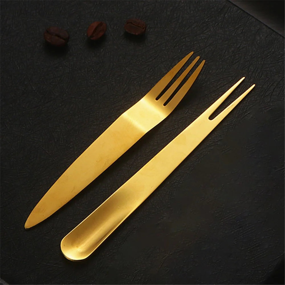 5Pcs / Set Stainless Steel Fork Ice Cream Spoon Kitchen Utensils (BPA Free, No FDA) - Two-Prong Fork - 4