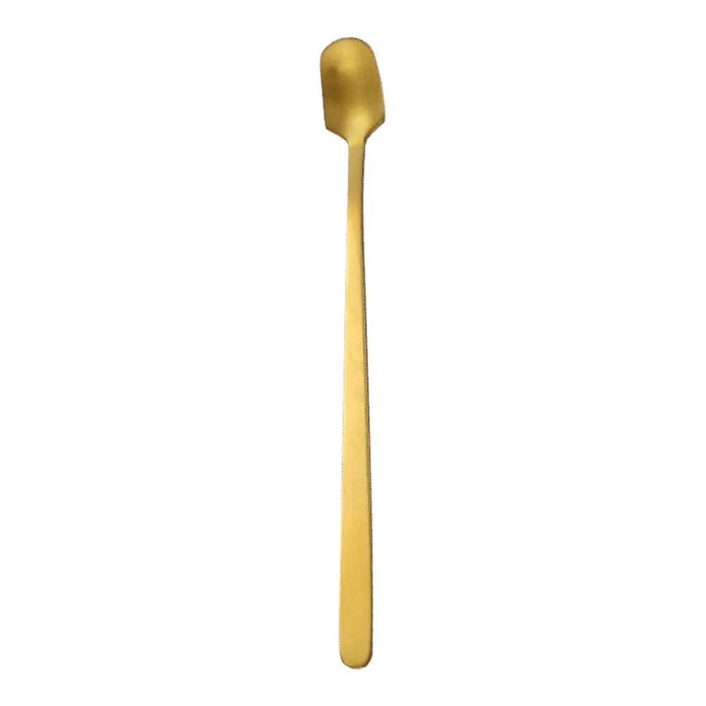 3Pcs 13.2cm Stainless Steel Square Head Stirring Spoon Long Handle Dessert Spoon, Gold (BPA Free, No FDA) - 2