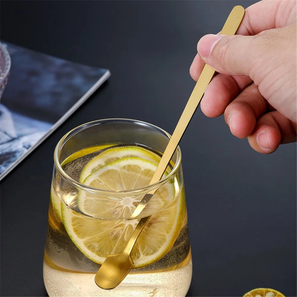 3Pcs 13.2cm Stainless Steel Square Head Stirring Spoon Long Handle Dessert Spoon, Gold (BPA Free, No FDA) - 3