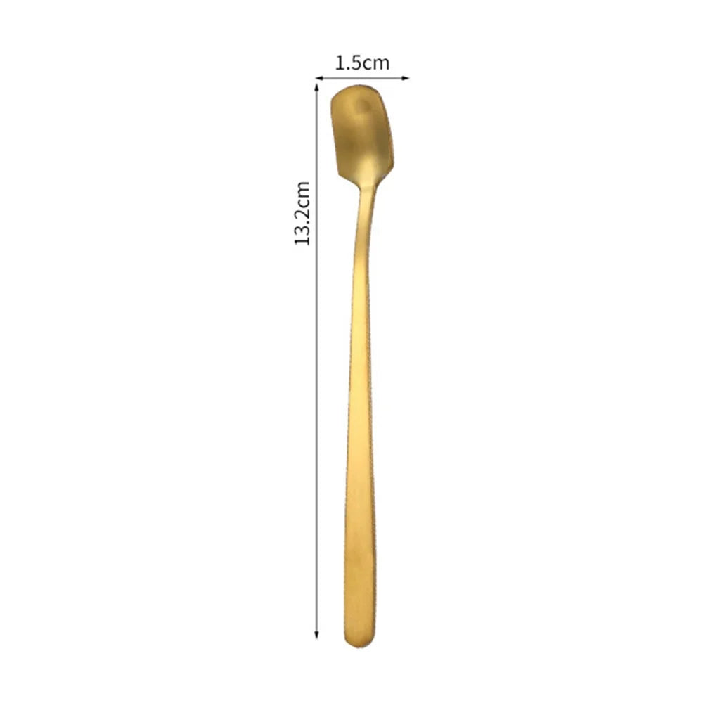 3Pcs 13.2cm Stainless Steel Square Head Stirring Spoon Long Handle Dessert Spoon, Gold (BPA Free, No FDA) - 7