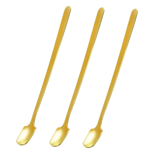 3Pcs 16.8cm Square Head Stirring Spoon Long Handle Stainless Steel Dessert Spoon, Gold (BPA Free, No FDA) - 1