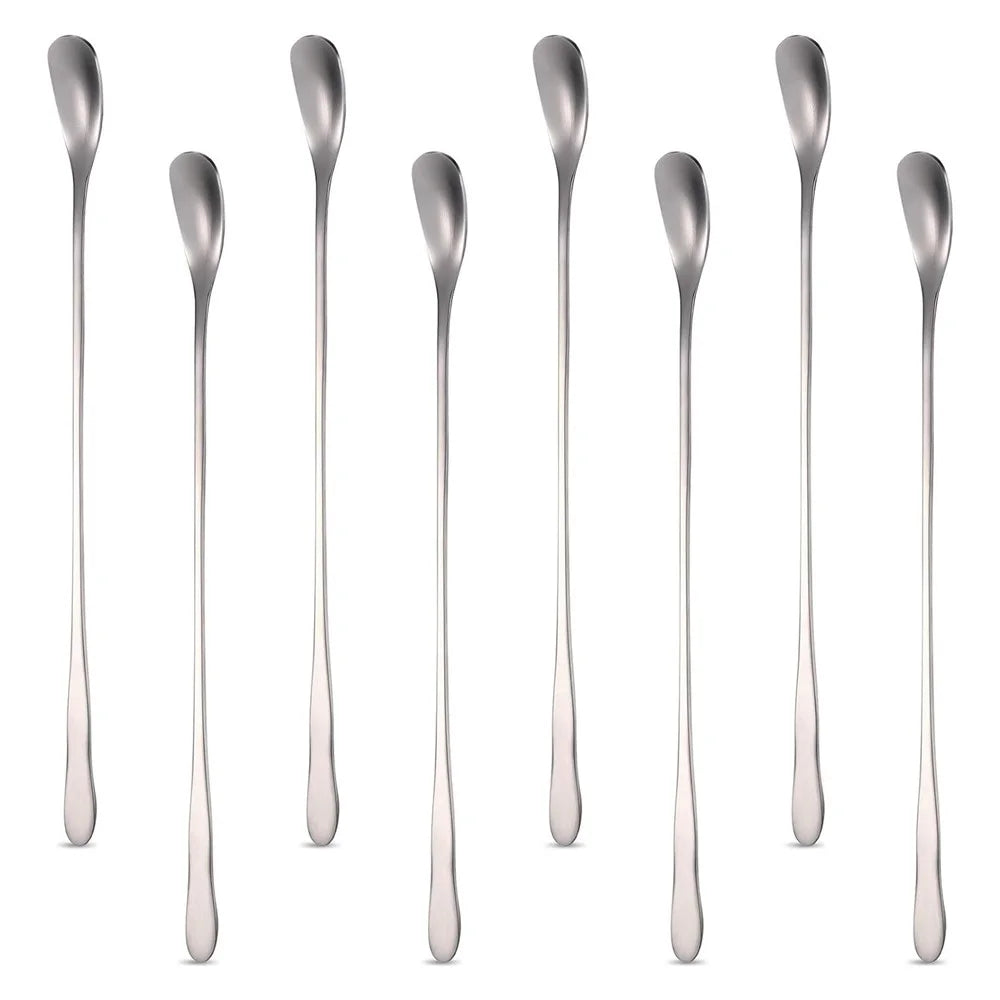 8Pcs 14.8cm Long Handle Square Head Dessert Spoon Stainless Steel Stirring Spoon, Silver (BPA Free, No FDA) - 1