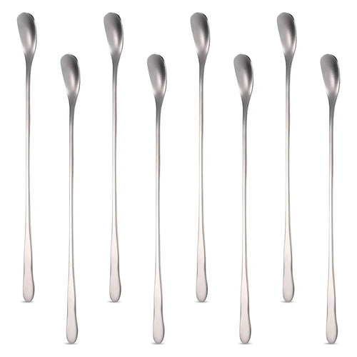 8Pcs 14.8cm Long Handle Square Head Dessert Spoon Stainless Steel Stirring Spoon, Silver (BPA Free, No FDA) - 1