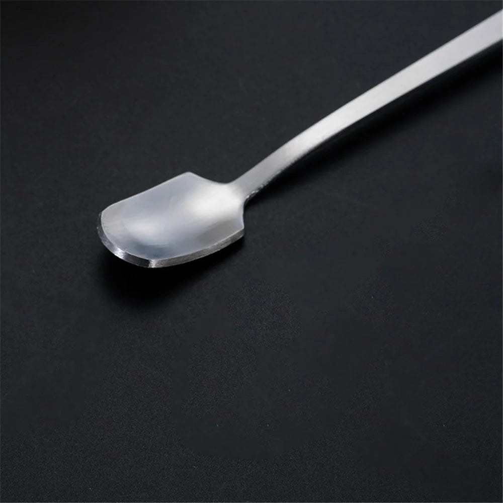 8Pcs 14.8cm Long Handle Square Head Dessert Spoon Stainless Steel Stirring Spoon, Silver (BPA Free, No FDA) - 3