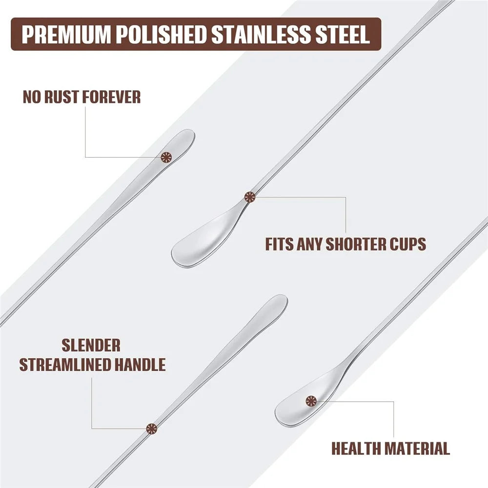 8Pcs 14.8cm Long Handle Square Head Dessert Spoon Stainless Steel Stirring Spoon, Silver (BPA Free, No FDA) - 4