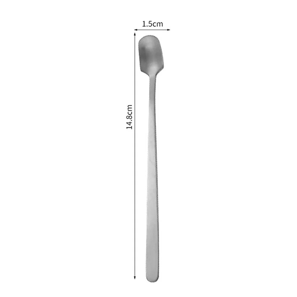 8Pcs 14.8cm Long Handle Square Head Dessert Spoon Stainless Steel Stirring Spoon, Silver (BPA Free, No FDA) - 5