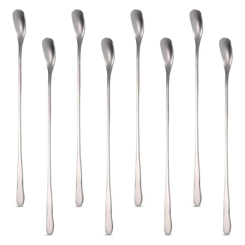 8Pcs 17.3cm Coffee Stirring Spoon Stainless Steel Square Head Long Handle Spoon, Silver (BPA Free, No FDA) - 1