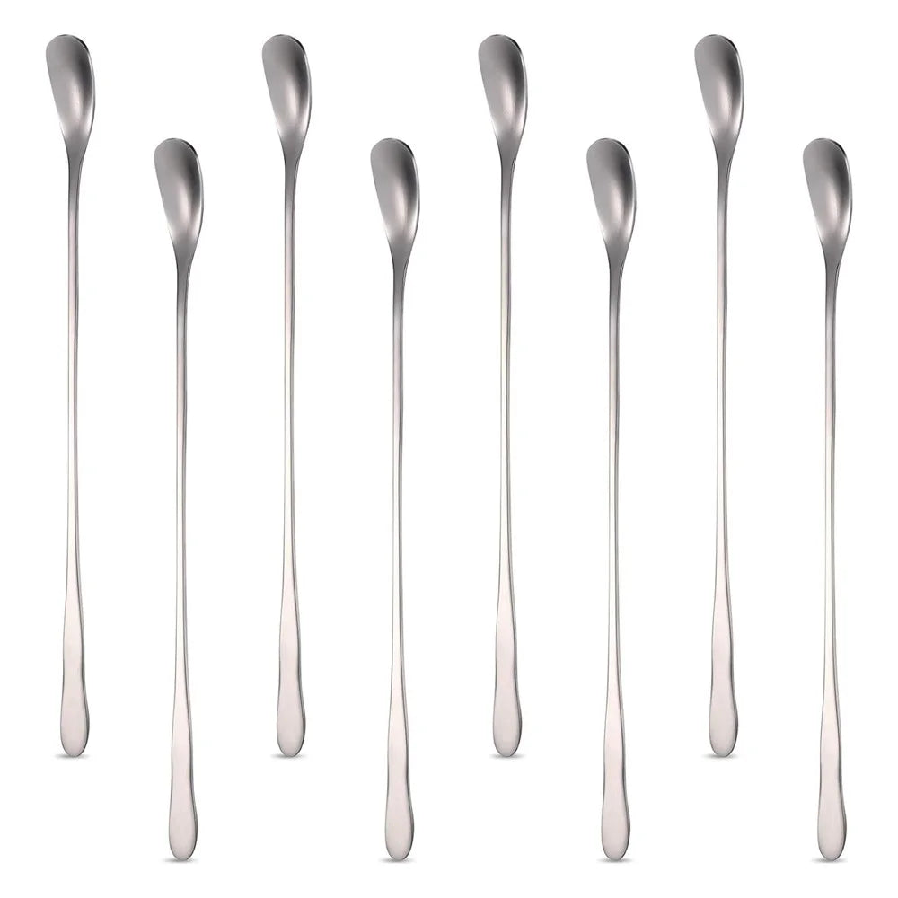 8Pcs 17.3cm Coffee Stirring Spoon Stainless Steel Square Head Long Handle Spoon, Silver (BPA Free, No FDA) - 1