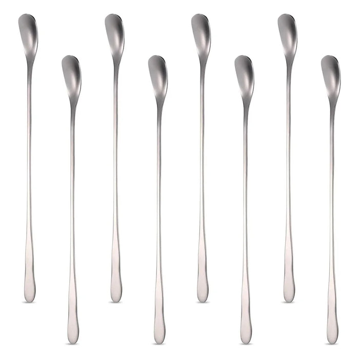 8Pcs 17.3cm Coffee Stirring Spoon Stainless Steel Square Head Long Handle Spoon, Silver (BPA Free, No FDA) - 1