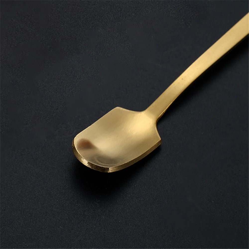 6Pcs 13.2cm Stainless Steel Square Head Spoon Long Handle Coffee Spoon, Gold (BPA Free, No FDA) - 6