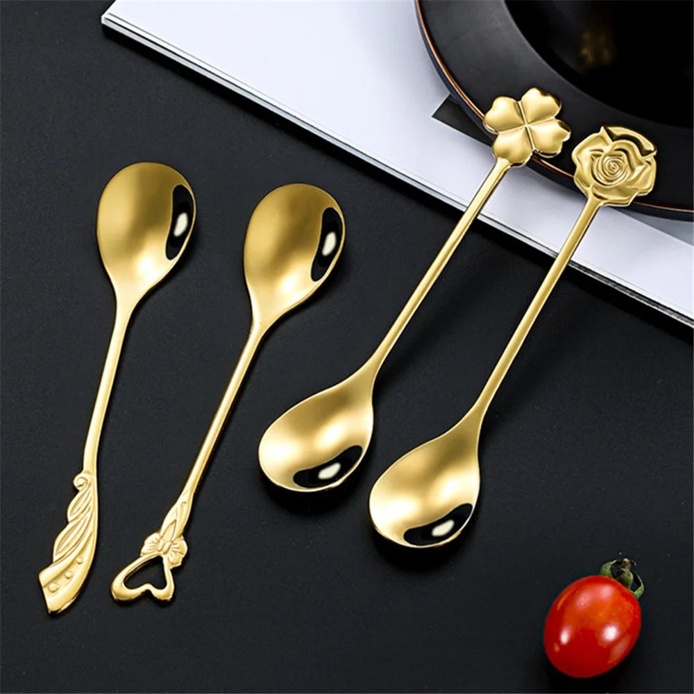 Coffee Tea Stirring Spoon Stainless Steel Dessert Spoon, Gold (BPA Free, No FDA) - Clover - 3