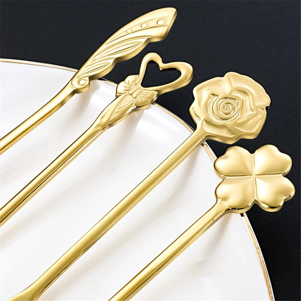Coffee Tea Stirring Spoon Stainless Steel Dessert Spoon, Gold (BPA Free, No FDA) - Clover - 7