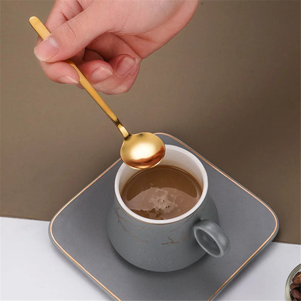 5Pcs 17.3cm Round Spoon Long Handle Stainless Steel Coffee Spoon, Gold (BPA Free, No FDA) - 2