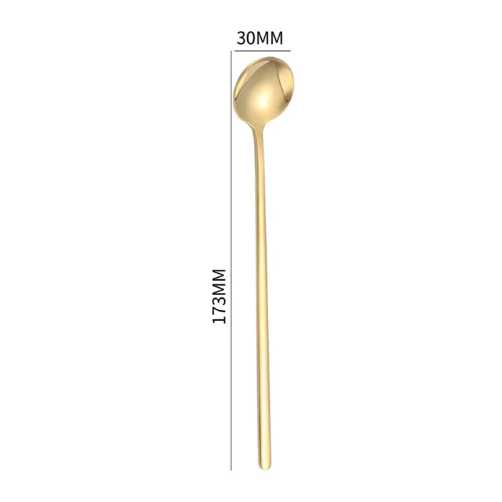 5Pcs 17.3cm Round Spoon Long Handle Stainless Steel Coffee Spoon, Gold (BPA Free, No FDA) - 5