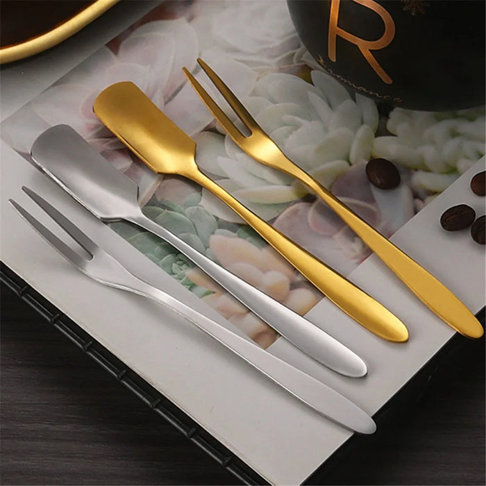 5Pcs Small Spoon / Fork Stainless Steel Dessert Spoon Fruit Fork (BPA Free, No FDA Certificate) - Two-tine fork - 3