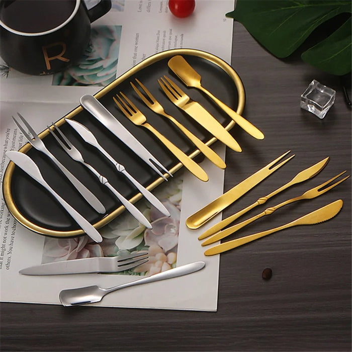5Pcs Small Spoon / Fork Stainless Steel Dessert Spoon Fruit Fork (BPA Free, No FDA Certificate) - Two-tine fork - 7