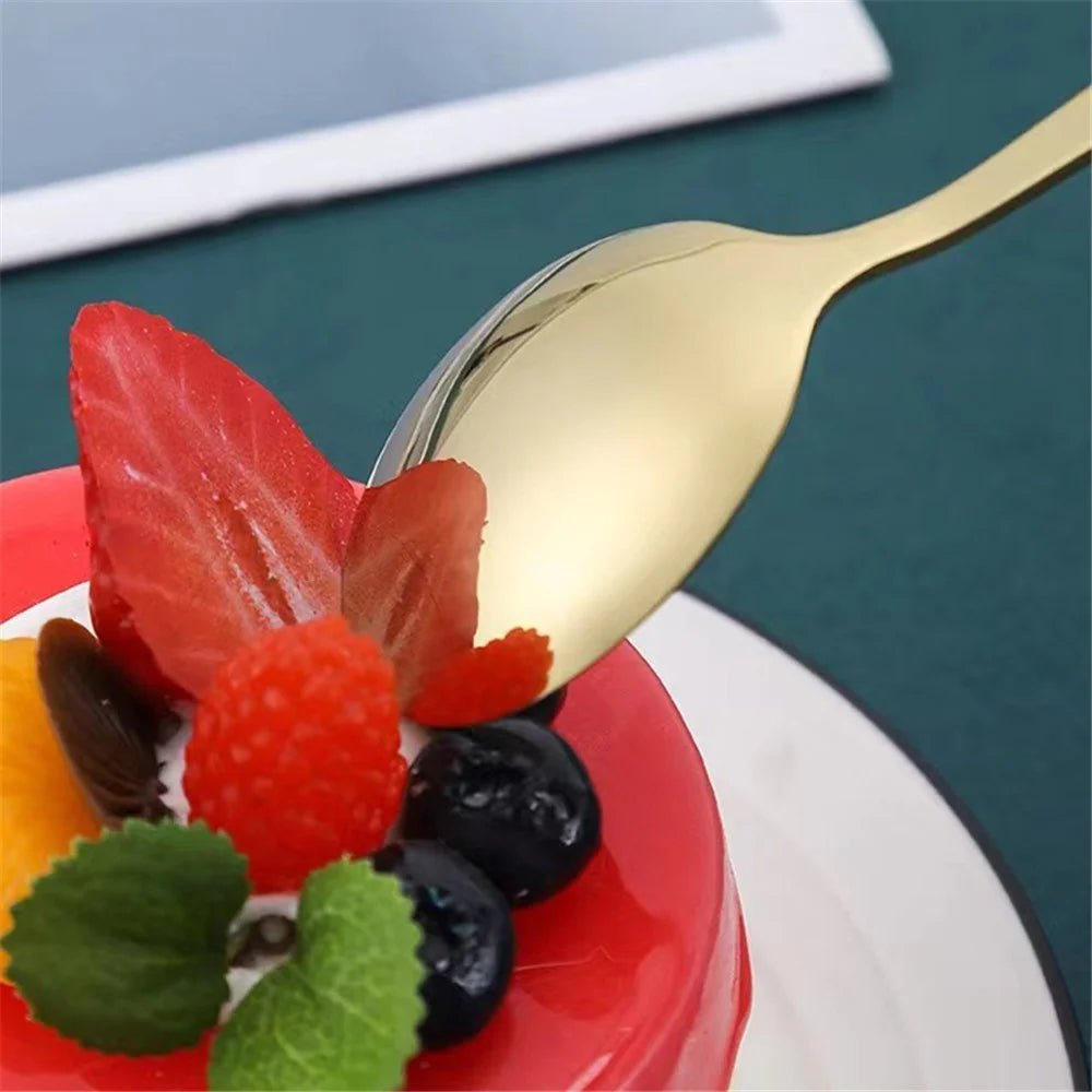 2Pcs Imitation Ceramic Handle Spoon Stainless Steel Soup Dessert Spoon (BPA Free, No FDA Certificate) - Red - 3