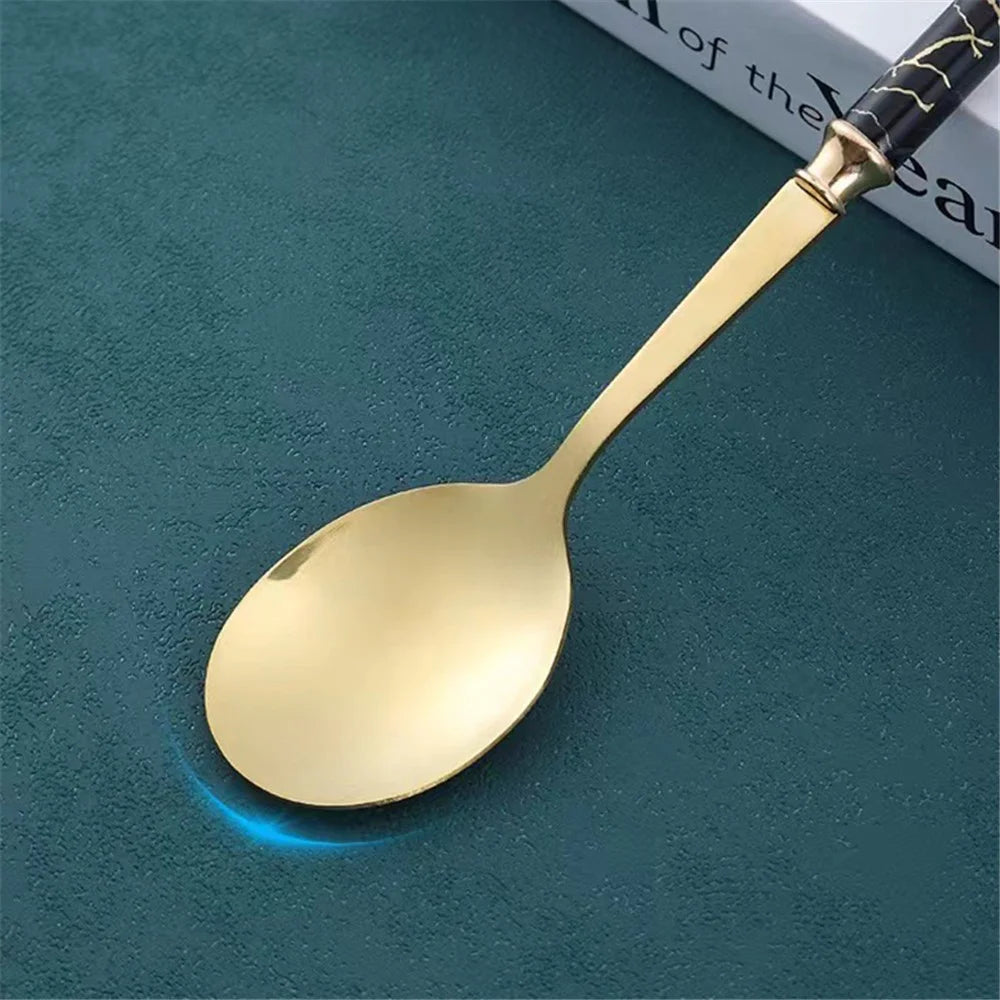 2Pcs Imitation Ceramic Handle Spoon Stainless Steel Soup Dessert Spoon (BPA Free, No FDA Certificate) - Red - 4