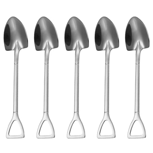 5Pcs Shovel Shape Spoon Stainless Steel Watermelon Dessert Spoon (BPA Free, No FDA Certificate) - Silver Triangle Shovel - 1