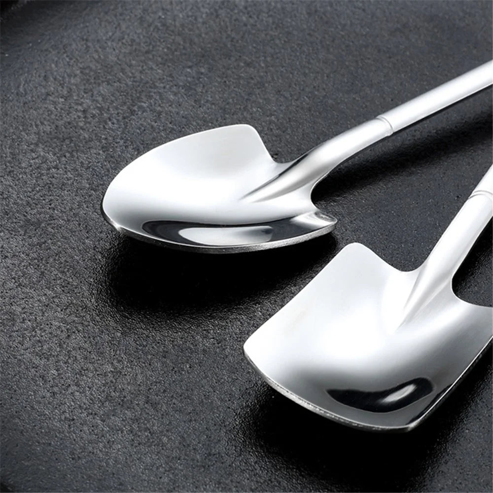 5Pcs Shovel Shape Spoon Stainless Steel Watermelon Dessert Spoon (BPA Free, No FDA Certificate) - Silver Triangle Shovel - 2