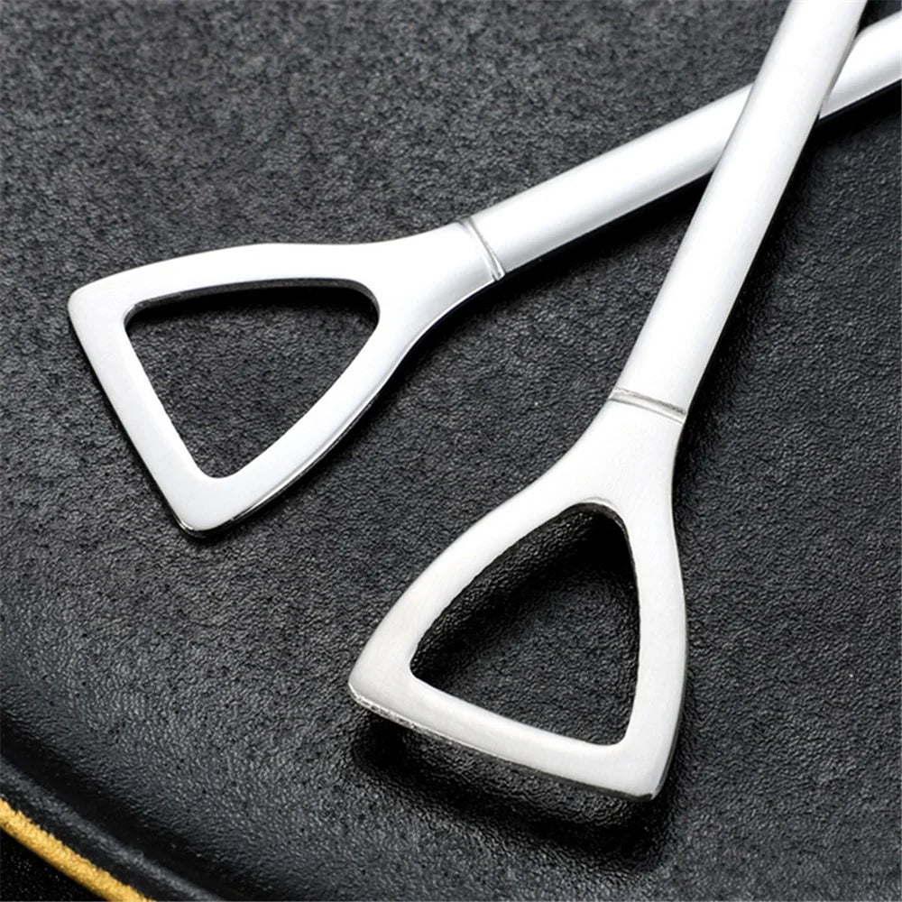5Pcs Shovel Shape Spoon Stainless Steel Watermelon Dessert Spoon (BPA Free, No FDA Certificate) - Silver Triangle Shovel - 3