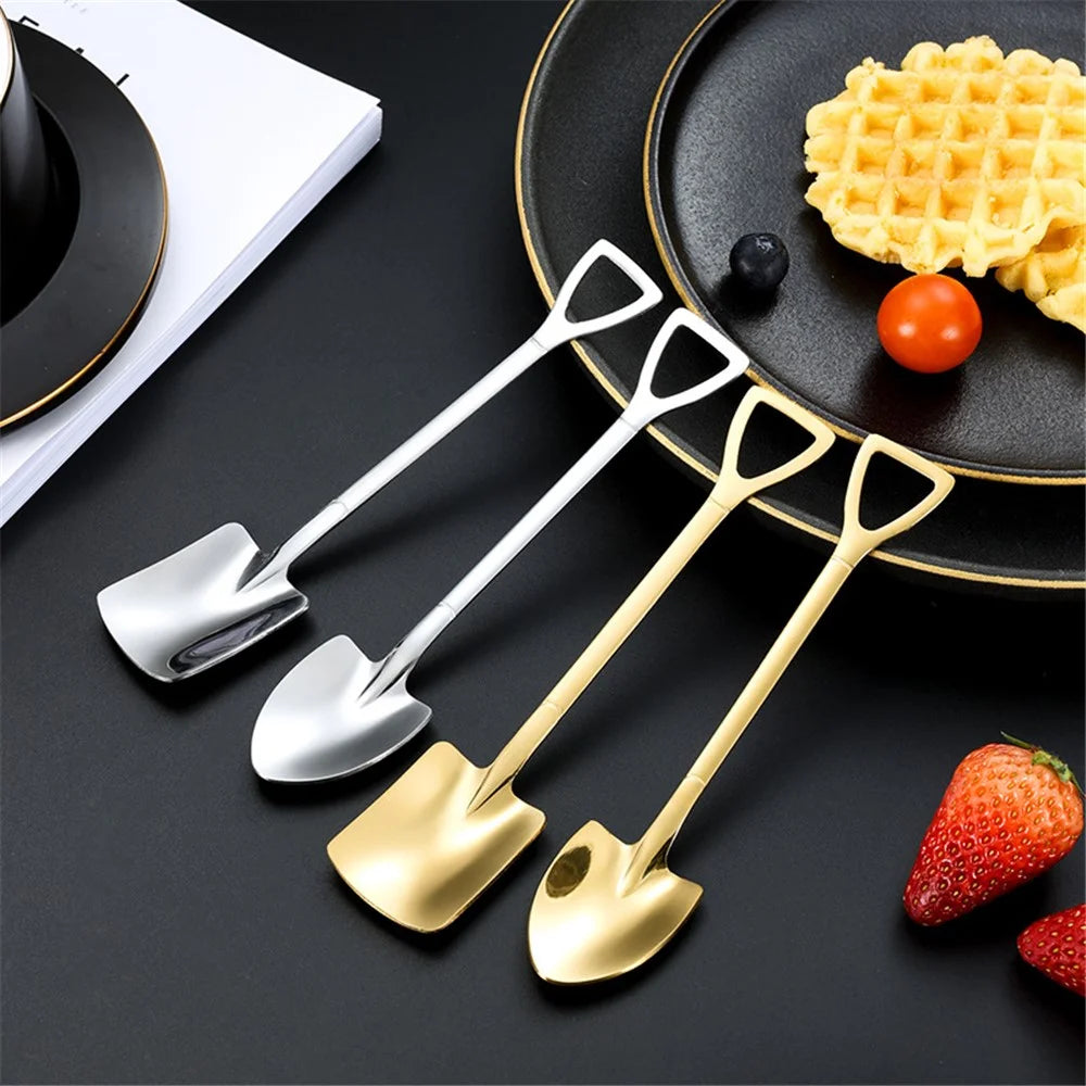 5Pcs Shovel Shape Spoon Stainless Steel Watermelon Dessert Spoon (BPA Free, No FDA Certificate) - Silver Triangle Shovel - 4