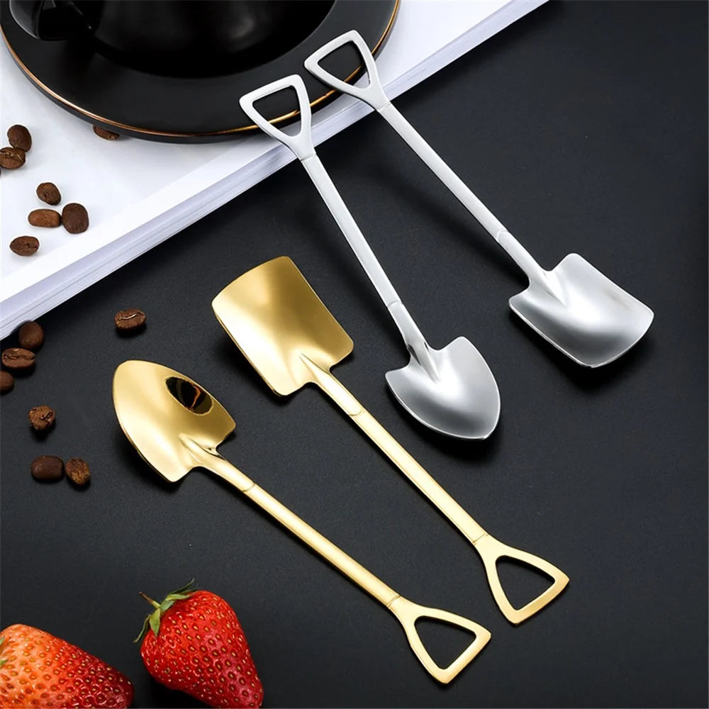 5Pcs Shovel Shape Spoon Stainless Steel Watermelon Dessert Spoon (BPA Free, No FDA Certificate) - Silver Triangle Shovel - 5