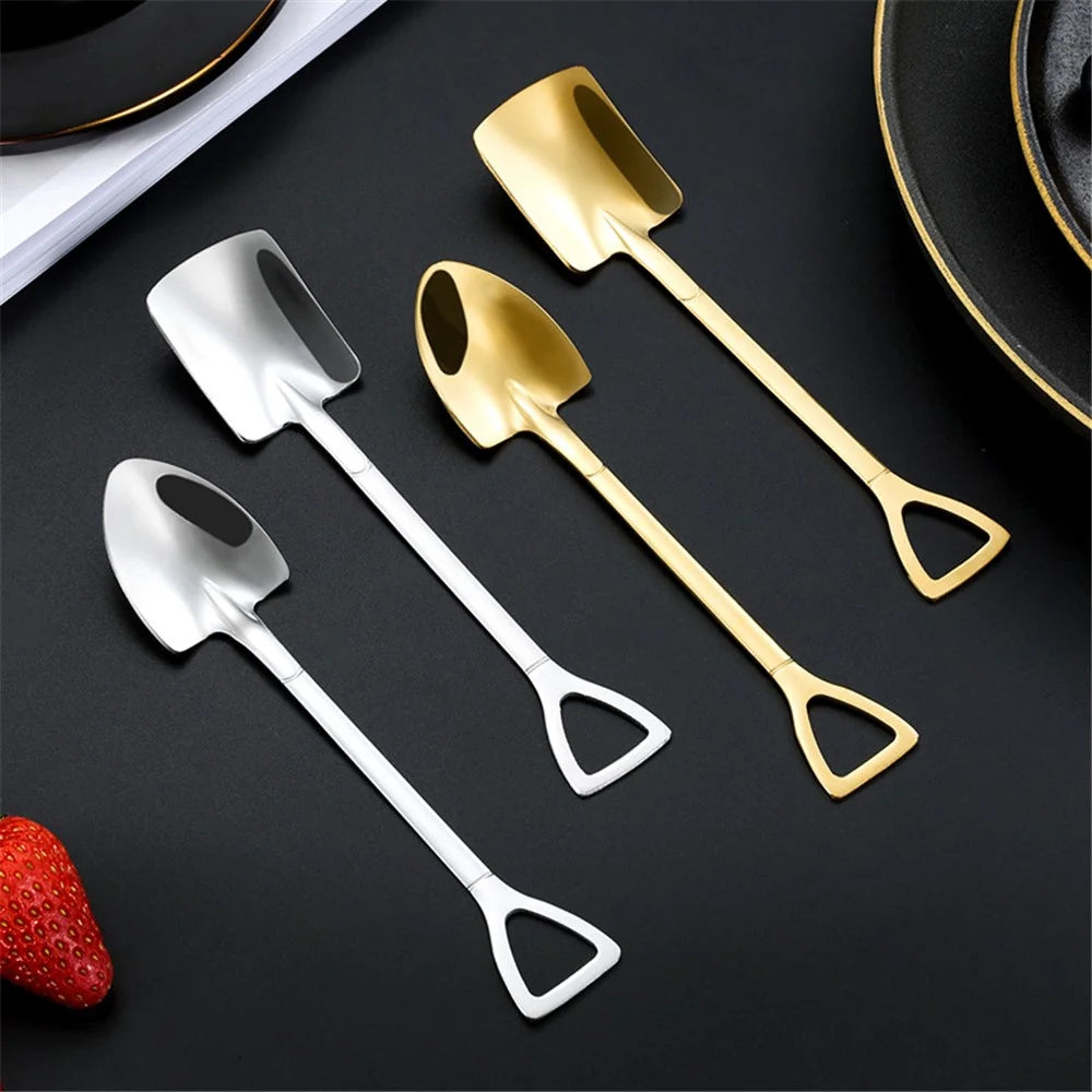 4Pcs Shovel Shape Spoon Stainless Steel Dessert Fruit Spoons Set (BPA Free, No FDA Certificate) - 2