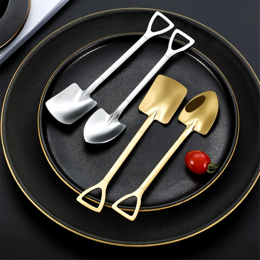 4Pcs Shovel Shape Spoon Stainless Steel Dessert Fruit Spoons Set (BPA Free, No FDA Certificate) - 3