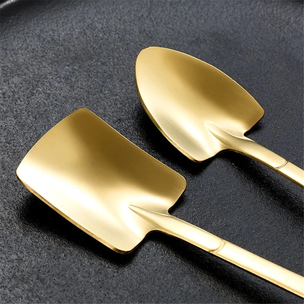 4Pcs Shovel Shape Spoon Stainless Steel Dessert Fruit Spoons Set (BPA Free, No FDA Certificate) - 4