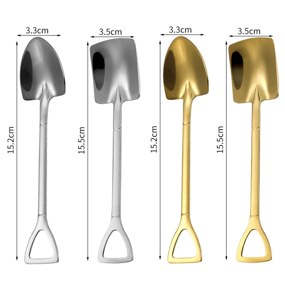 4Pcs Shovel Shape Spoon Stainless Steel Dessert Fruit Spoons Set (BPA Free, No FDA Certificate) - 6