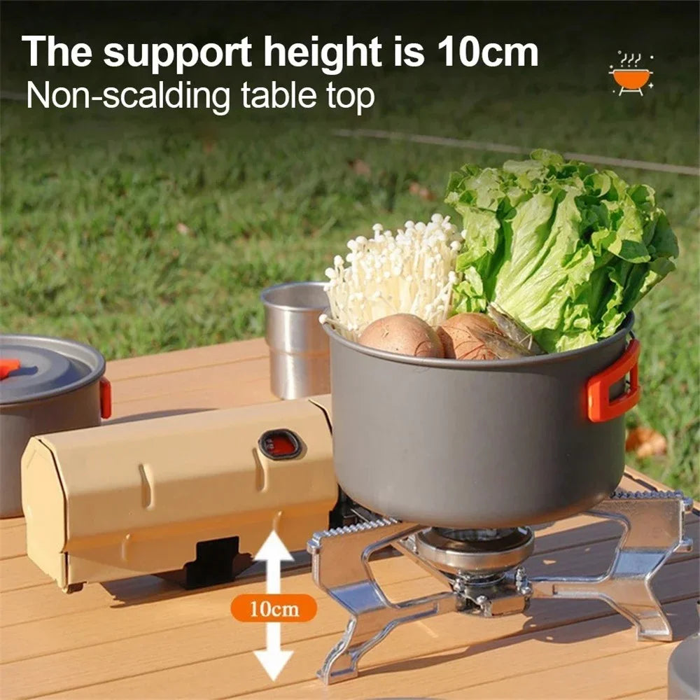 001 Portable Camping Stove Burner Outdoor Picnic Cooking Folding Gas Stove - Khaki - 2