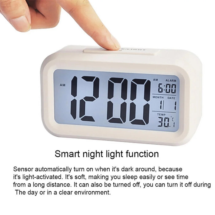 Battery Powered Digital LED Backlight Alarm Clock with Date Temperature Display - Black - 3
