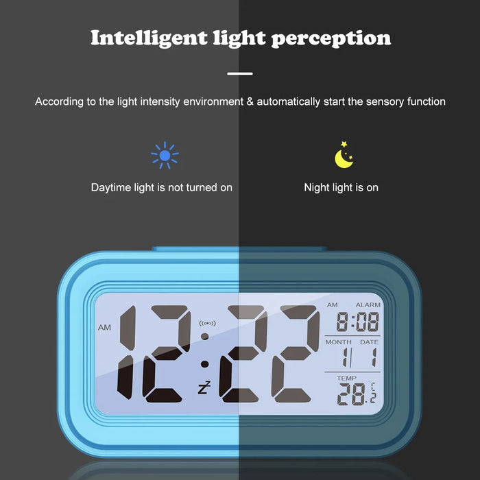 Battery Powered Digital LED Backlight Alarm Clock with Date Temperature Display - Black - 4