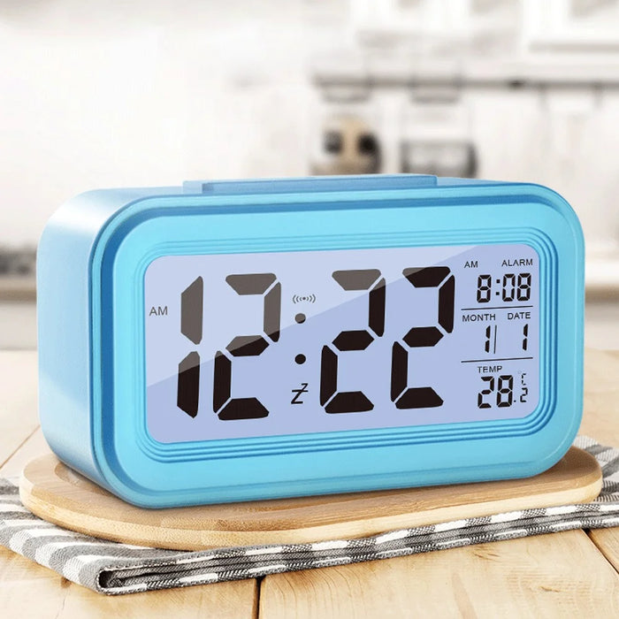Battery Powered Digital LED Backlight Alarm Clock with Date Temperature Display - Black - 5